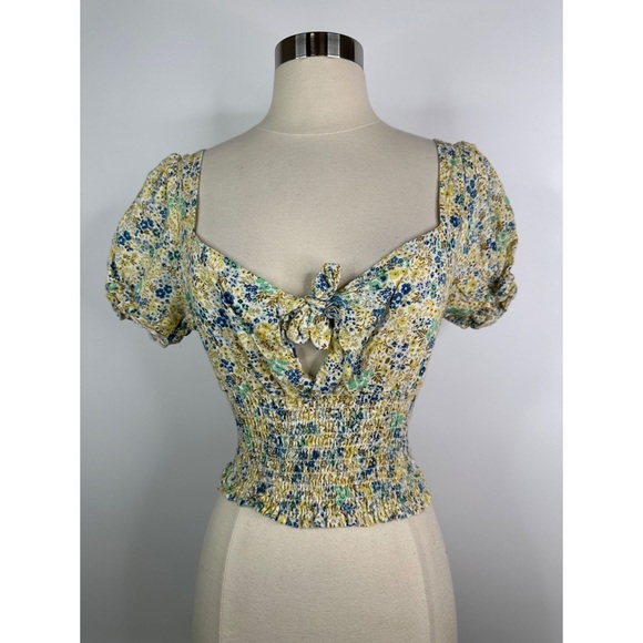 Sky & Sparrow Floral Print Sweetheart Neckline Ribbed Cap Sleeves Crop Top - Picture 1 of 11